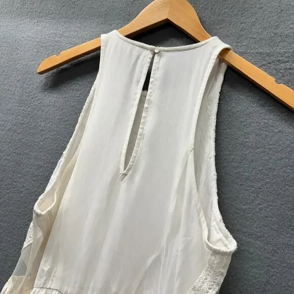 Abercrombie & Fitch Dress Womens Large Cream White Lace Floral Chiffon Midi - Picture 9 of 10